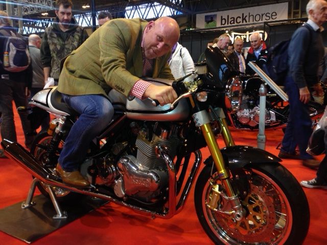 Jed Stone atop a Norton Cafe Racer. Just a practise until his arrives in March! A perfect accompanim
