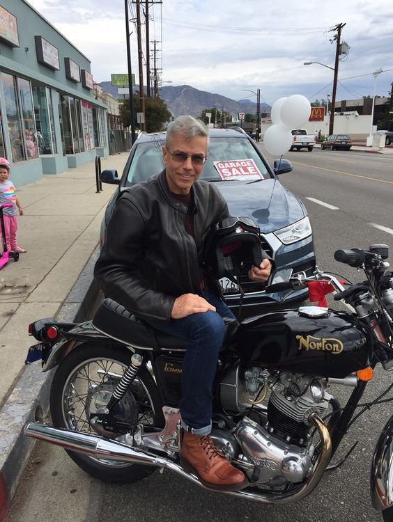 Rob Harand with his perfect pairing of Norton Commando 1972 bike and Norton Commando Sole Boots!