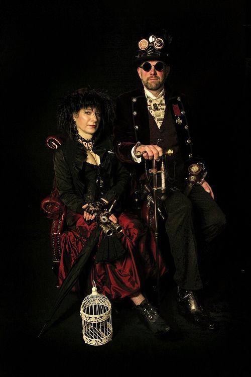 Mr Richard and Mrs Sara Ede, looking stupendously Steampunked , Richard is wearing the extremely rar