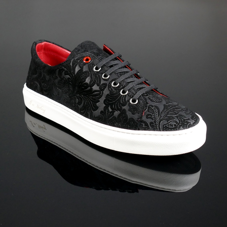 Apollo L066 'MIDNIGHT' Floral embossed suede sneaker