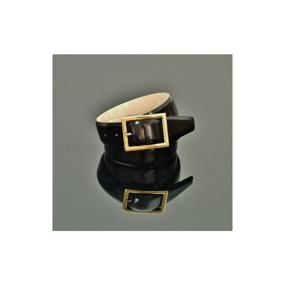 Claudio - BLACK POLISH - Gold/Brass Buckle belt