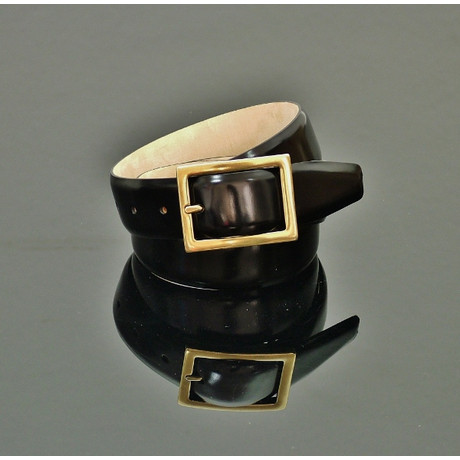 Claudio - BLACK POLISH - Gold/Brass Buckle belt