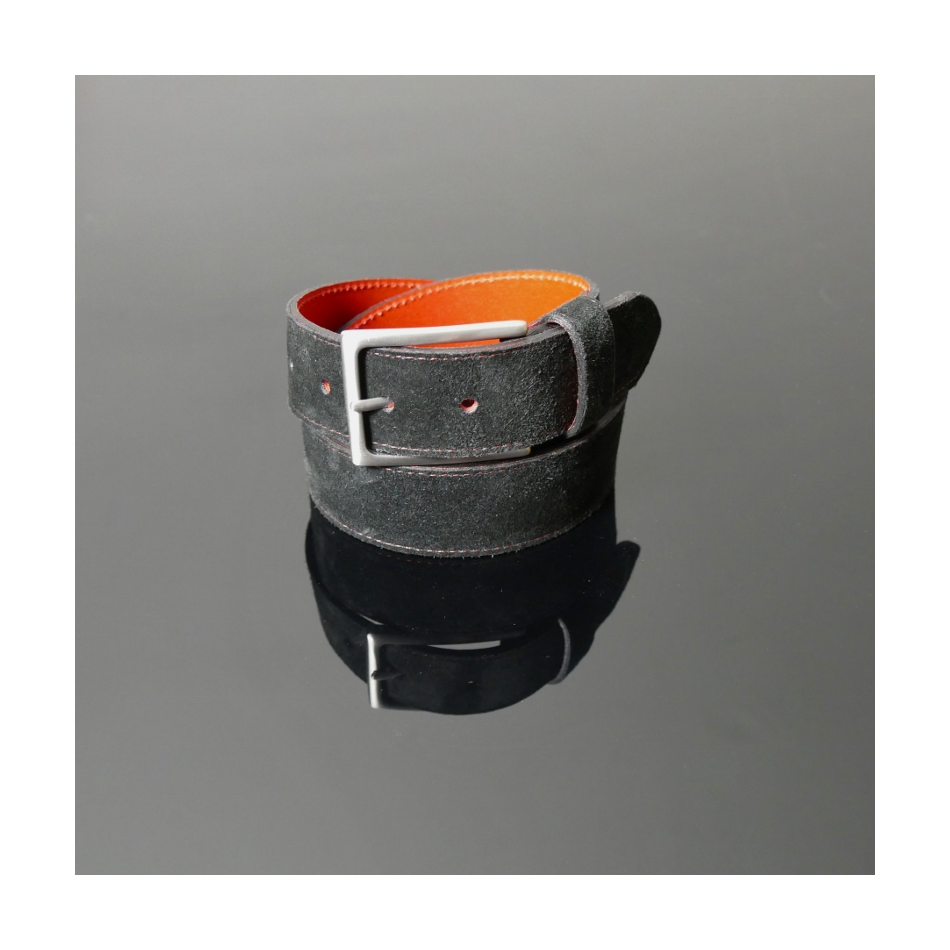 Dirk Jeans Belt - Black Suede with Red Stitching